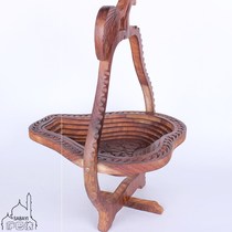 Pakistan handmade wood carving walnut folding art basket Pear-shaped antique furniture wood carving decoration dried fruit plate