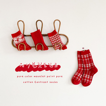 New Years Christmas childrens socks cotton autumn and winter baby socks girls boys red socks