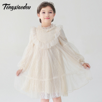 Girl dress spring and autumn 2021 New style French children autumn dress long sleeve girl Autumn princess yarn skirt