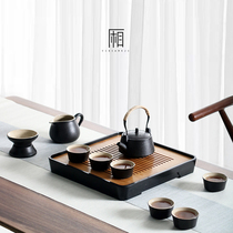 Japanese-style small set Kung Fu tea set Household tea making ceramic teacup tea tray Retro coarse pottery Office living room