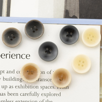 Bowl-shaped four-eyed imitation wood grain black coffee brown casual retro shirt resin button khaki yellow shirt button