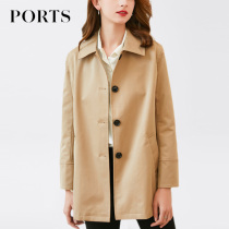 PORTS Baozi windbreaker 2022 spring and autumn new style mid-length fashion stiff all-match British style coat women
