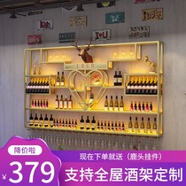 Restaurant Wall Red Wine Rack Bar Counter Wine Cabinet Iron Art Custom Industrial Wind Bar Show Rack Leaning Wall Wall-mounted Shelf