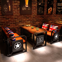 Industrial style bar clear music bar deck sofa hot pot barbecue restaurant coffee shop iron table and chair combination