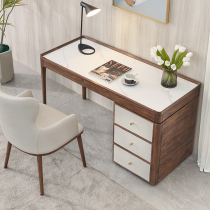 North American Black Walnuts Wood Dresser-Style Minimalist Desk Rock Board Makeup Table Saddle Leather Saddle Leather Design Containing Makeup Table
