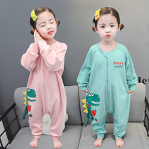 Childrens conjoined pajamas spring and autumn boys pure cotton baby home clothes girls baby climbing clothing cartoon dinosaur sleeping bag