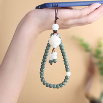 Chinese style white jade bodhi mobile phone lanyard chain short wrist rope non-slip detachable female personality creative mobile phone chain