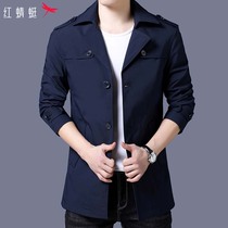 Red Dragonfly spring and autumn new mens windbreaker business casual medium long lapel loose blue gentleman jacket men