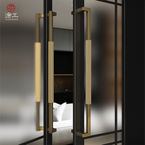 Stainless steel glass door handle gold shell hotel office framed solid wood door handle side mounted black
