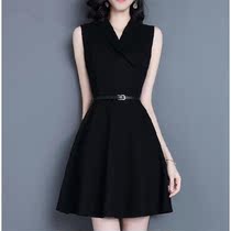 Temperament small black dress 2021 spring and summer new womens lady sleeveless sundress A word V-neck slim black dress