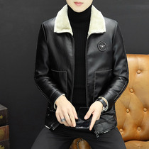 Locomotive leather men autumn and winter plus velvet padded warm jacket large size fur one business casual top