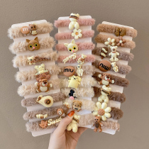 Autumn and winter hairy head rope 2021 New curry stuffed bear tie hair rubber band cartoon large intestine Hairband hair rope