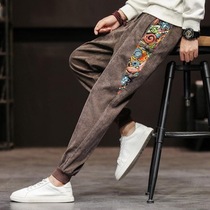 Fashion E-pie spring and autumn winter trousers men plus velvet padded casual pants winter Korean trend toe sports pants Wick