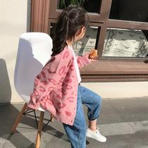 Girl Cardiovert Sweater Children Clothing Sweater Jacket Spring Autumn 2021 New CUHK Knitted Foreign Air Blouse Korean version