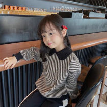 Spring-style boy girl sweaters 2021 spring new Korean version Childrens baby turned over striped pinstripe jersey