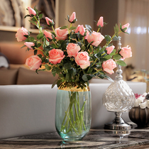 Simulation Flowers Rose Swing Piece Living-room Table Fake Flower Decoration Flower Furnishing bouquet Dry flower upscale American retro