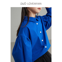 DUOLOVEMAMA stacked essential horseshoe sleeve childrens shirt Klein blue mens and womens shirts cotton spring and autumn models