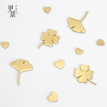 Simple retro creative brass pattern leaves four-leaf clover love ginkgo wall decoration room door stickers custom
