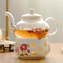 Ceramic flower teapot flower tea set transparent glass flower and fruit flower teapot heat-resistant candle heating set