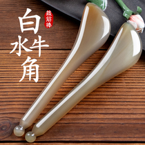 Natural White Buffalo Horn Plunging Rod Face Eye Beauty Home Meridian Massage Scraping Board