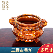 Ceramic incense burner dedicated to the landowner god of wealth ancestors lucky treasure household worship three-legged stove for Buddha incense and candle supplies