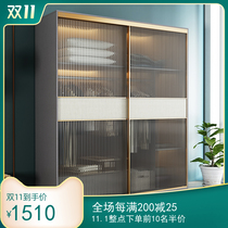 Modern minimalist home bedroom sliding door wardrobe master bedroom light luxury glass sliding door wardrobe combination overall large wardrobe