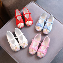Hanfu girls embroidered shoes Childrens old Beijing handmade cloth shoes Baby Tang costume Chinese style dance shoes performance shoes