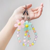 Macaron color bead middle bead mobile phone lanyard Japanese and Korean ins style handmade beaded flower mobile phone chain wrist rope