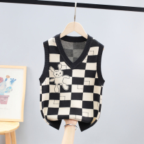 Boy knit waistcoat Spring and autumn Chinese CUHK Outside Wearing Kan Shoulder Child Tide Card Maclip Boy Wool Vest 2022
