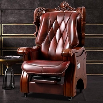 Luxury Large Class Chair High-end President Office Chair Subhead Layer Cow Leather Massage Computer Chair 4 Feet Dragon Chair Throne