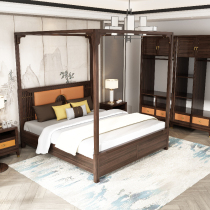 New Chinese solid wood frame bed 1 8 m four column bed simple Ming and Qing 1 5 double bed pillar bed modern extraction bed