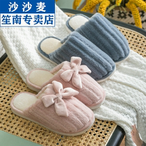 2020 new cotton slippers female bow couple cotton slippers home indoor thick-soled non-slip mens and womens warm slippers