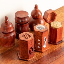   New Chinese Red Wood Toothpick Cylinder Home Flower Pear Creative Solid Wood Toothpick Containing Box Hotel Fashion Net Red Merchant