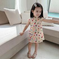 Girls Summer Dress 2021 new childrens cheongsam dress princess dress western style retro female baby mesh skirt
