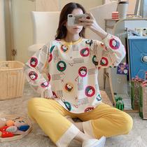 Pajamas womens spring and autumn long-sleeved thin Korean cute 2021 new thin large size cotton home service suit