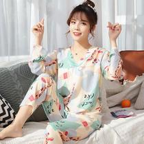 Pajamas womens spring and autumn pure cotton silk thin cute summer long-sleeved cotton cotton artificial cotton two-piece suit home clothes