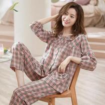 Pure cotton pajamas womens spring and autumn long-sleeved Korean version of cute autumn winter and summer cotton confinement clothes large size home clothes set