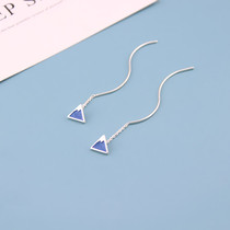 s925 silver Snow Mountain ear line Female temperament South Korea personality Long style Superfairy flow Su wave earrings with a face and thin earrings