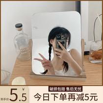 Mirror student dormitory comb cosmetic mirror desktop can stand office desk ins Wind Home small HD Wood