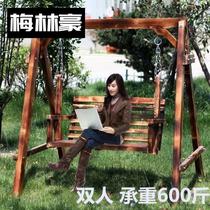 Country outdoor courtyard children adult swing anti-corrosion solid wood Head Terrace double rocking chair hanging chair Qianqiu Qianqiu