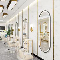 Love castle barber shop mirror table hair salon Mirror hair salon Wall-mounted hot dye hair cutting mirror with lamp hanging wall net red