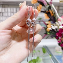2021 autumn and winter New tassel double ring ear line female sterling silver earrings Japanese and Korean temperament trend long double ring ear ornaments