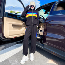 Sports suit women autumn 2021 New temperament fashion foreign atmosphere age-old fried street fat mm casual sweater two-piece set