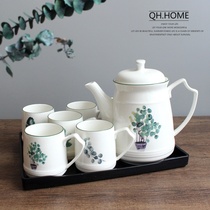 Nordic Green Planting Ceramic Kettle Suit High Temperature Resistant Tea Kettle Coffee Maker Big cold kettle Home Water tool suit