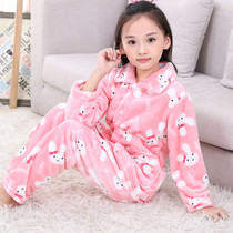 Flannel childrens pajamas long sleeve baby boys autumn and winter girls coral velvet girls Baby Home clothing set