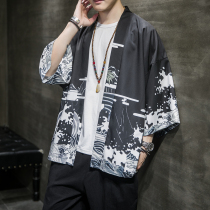 Hanfu mens summer costume Ming Taoist robe Large size fat cloak Tang coat Chiffon ice silk windbreaker sunscreen suit