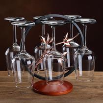 Household wine rack cup rack solid wood hanging cup rack upside down wine glass rack European hanging display rack iron ornaments