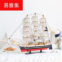 Mediterranean sailing boat model ornaments wooden simulation pine boat decorations smooth sailing craft boat