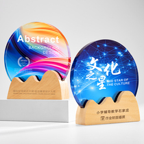 Solid wood color printing crystal trophy custom metal creative childrens lettering competition awards souvenir medal authorization card