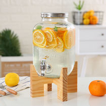 Coke bucket 4 liters 8 liters glass juice jar with faucet wooden rack beverage bucket cold kettle wine bottle enzyme barrel